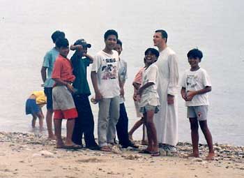 Fr. de Merode  in Lobo, with a group of boys for a summer camp